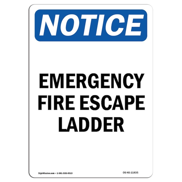 OSHA Sign, Emergency Fire Escape Ladder, 5in X 3.5in Decal, 10PK, 3.5" W, 5" L, Portrait, PK10